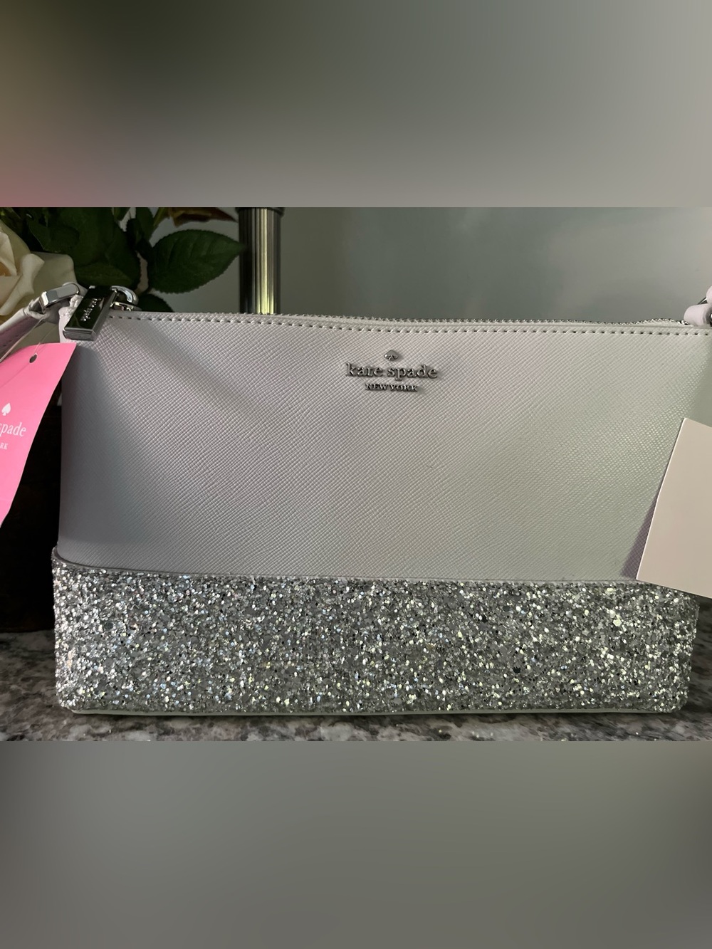 kate spade Silver Glitter-Bottom Crossbody in Light Gray